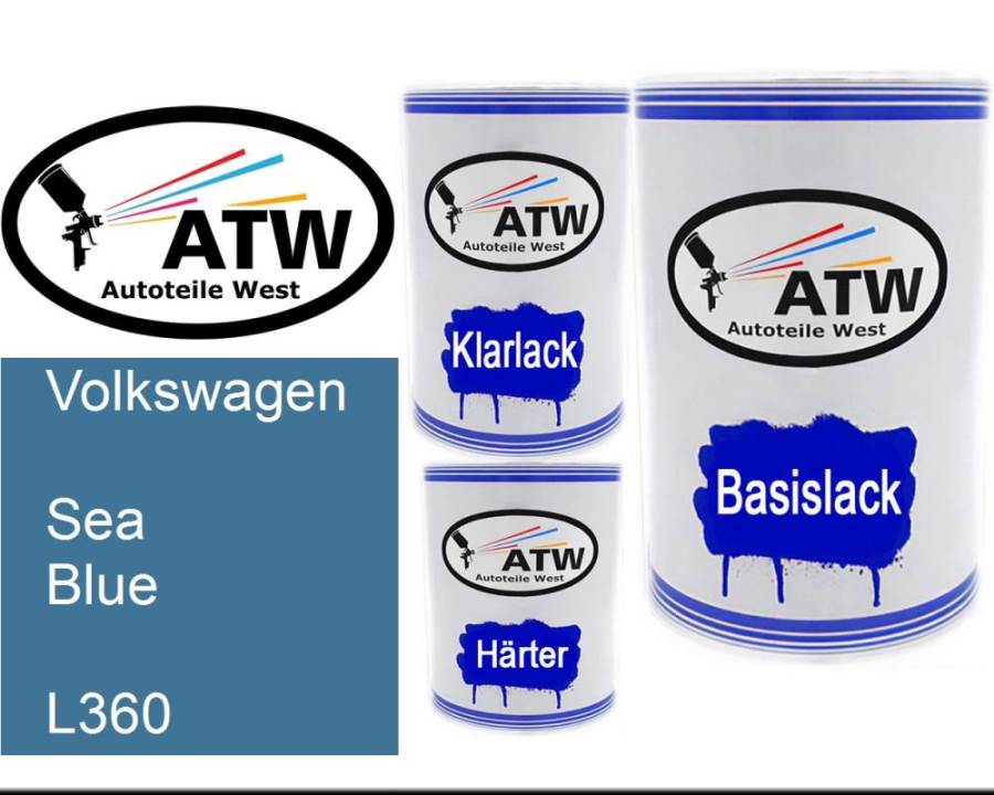 Volkswagen, Sea Blue, L360: 500ml Lackdose + 500ml Klarlack + 250ml Härter - Set, von ATW Autoteile West.